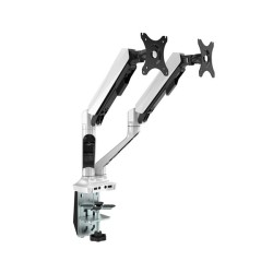 Polohovatelný držák pro 2 monitory, šedý, 2-9KG, svorka a průchodka stolu, 17"-30", USB HUB + Jack, 75x75/100x100