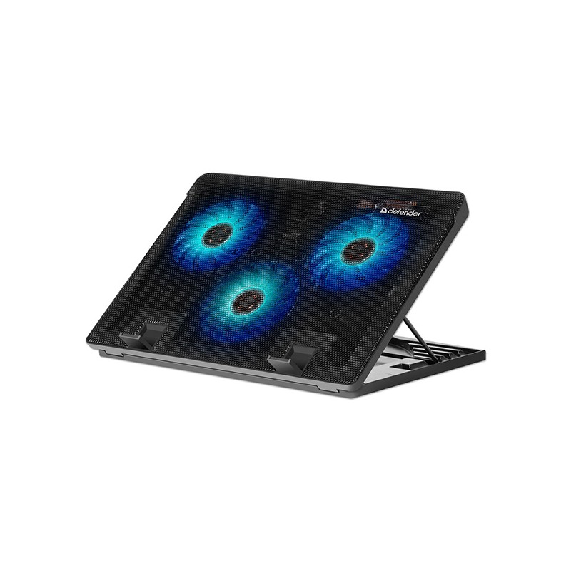 Stojan pod notebook, NS-501, barevně podsvícený, s větrákem, černo-modrý, DEFENDER, s 2-portovým hubem