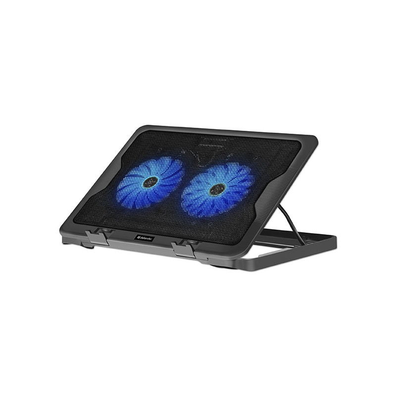 Stojan pod notebook, NS-503, barevně podsvícený, s větrákem, černo-modrý, DEFENDER, s 2-portovým hubem