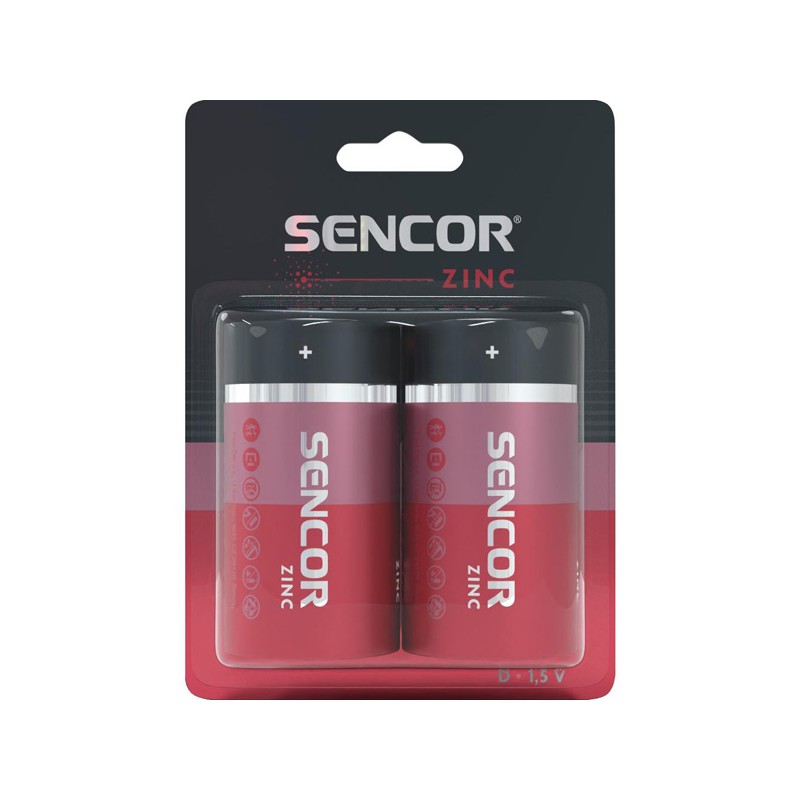 Sencor Jednorázová zinkouhlíková baterie D, 2-pack