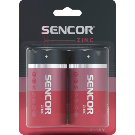 Sencor Jednorázová zinkouhlíková baterie D, 2-pack