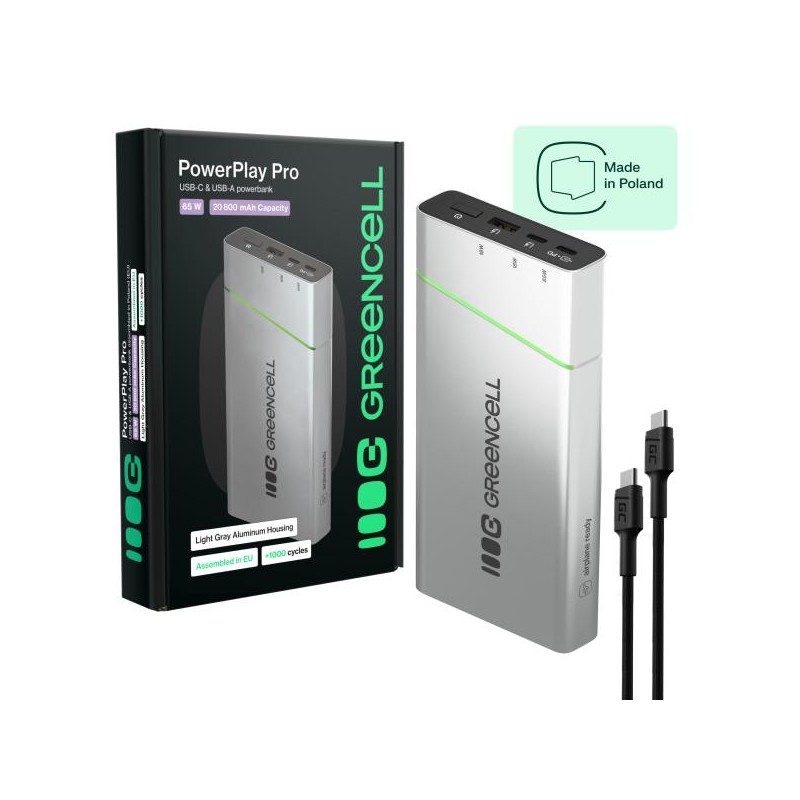 Powerbanka Greencell PowerPlay 20800mAh 65W – – rychlý, nabíjení, PD Ultra, Charge made in