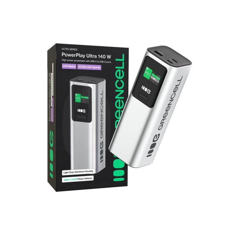 Greencell powerbanka 25200mAh 140W PD USB-C s rychlým nabíjením pro Laptop, MacBook, iPhone 16 15 14 max, Samsung Galaxy S25