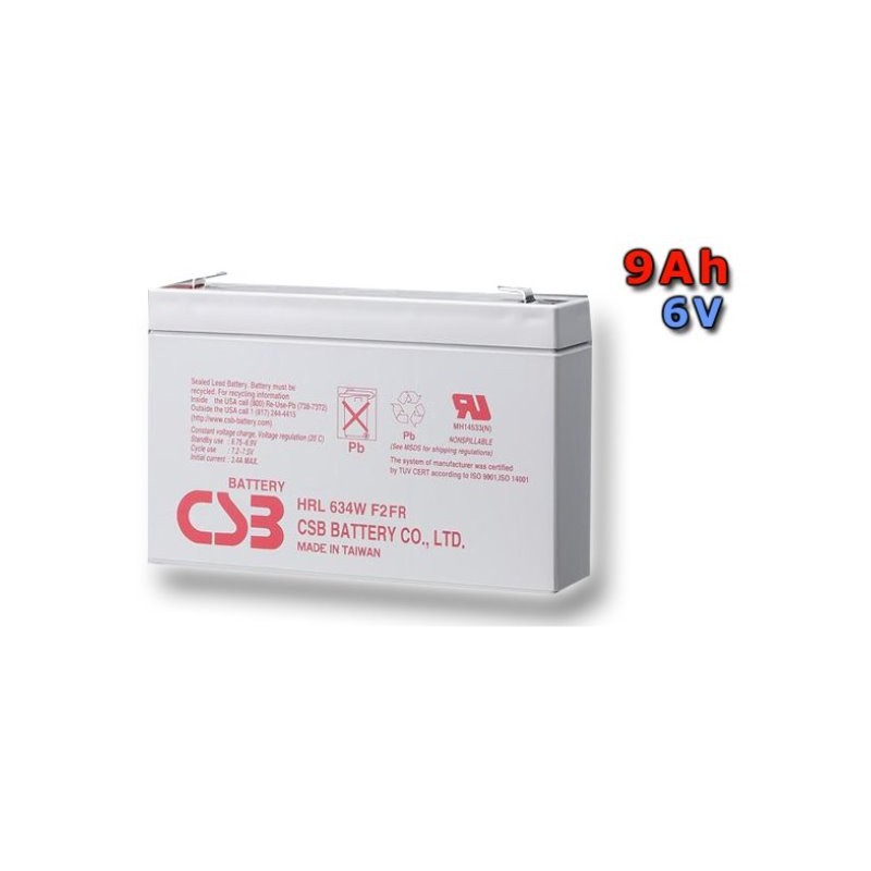 CSB olověný akumulátor HRL634WF2 6V, 9Ah, PBCS-6V009-F2AHL, Highrate, F2