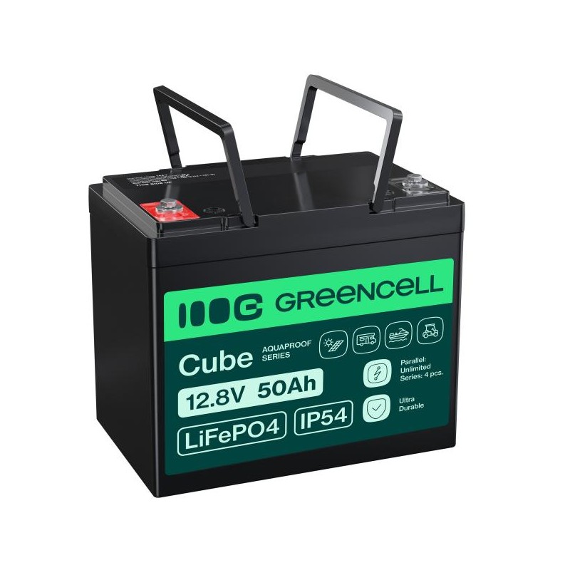 Green Cell CUBE LiFePO4 50Ah 12.8V 640Wh lithium Iron fosfátová baterie pro, golfový vozík, větrná elektrárna