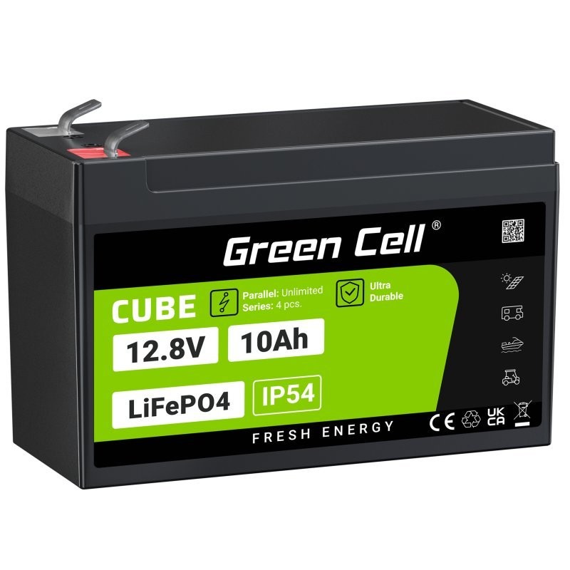Green Cell CUBE LiFePO4 10Ah 12.8V 128Wh lithium-iron-fosfátová baterie pro a nouzové osvětlení, ovládací panely