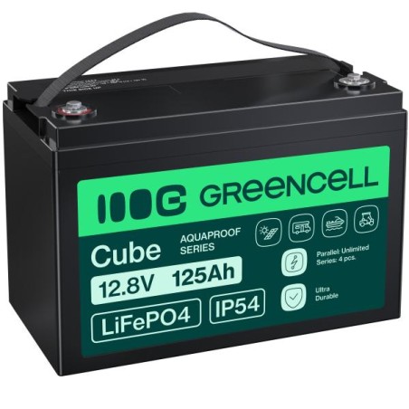 Green Cell CUBE LiFePO4 125Ah 12.8V 1600Wh lithium Iron fosfátová baterie pro, Solar, Off-Grid System, loď