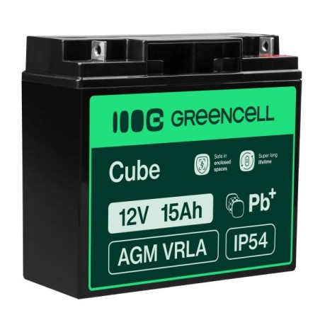 Green Cell bezúdržbová baterie AGM VRLA 12V 15Ah pro alarmové systémy, pokladny a hračky