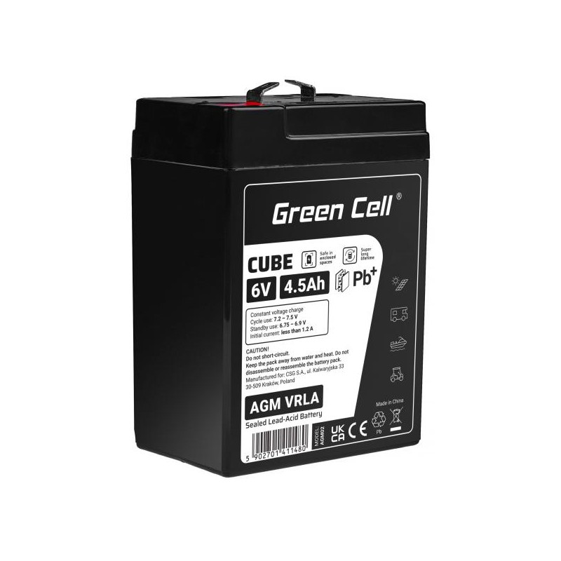 Green Cell CUBE AGM IP54 6V 4Ah VRLA baterie Gel deep cycle skůtr mower loď barge mower traktor fishing loď