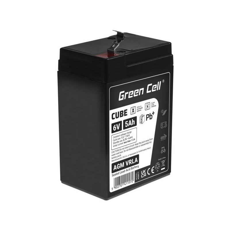 Green Cell CUBE AGM IP54 6V 5Ah VRLA baterie Gel deep cycle pro kids alarm systems