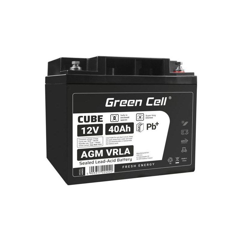 Green Cell CUBE AGM IP54 12V 40Ah VRLA baterie Gel deep cycle skůtr mower loď barge mower traktor fishing loď