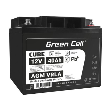 Green Cell CUBE AGM IP54 12V 40Ah VRLA baterie Gel deep cycle skůtr mower loď barge mower traktor fishing loď