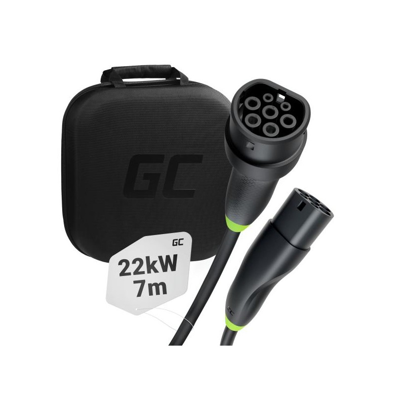 Green Cell nabíjecí kabel Snap typ 2 EV, 22 kW 7 m pro Tesla Model 3 S X Y, VW ID.3, ID.4, ID.5, Kia EV6, Hyundai IONIQ 5, Ford