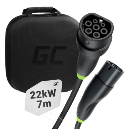 Green Cell nabíjecí kabel Snap typ 2 EV, 22 kW 7 m pro Tesla Model 3 S X Y, VW ID.3, ID.4, ID.5, Kia EV6, Hyundai IONIQ 5, Ford