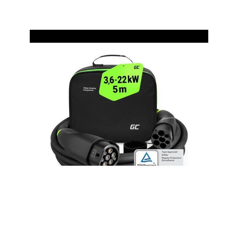 Green Cell nabíjecí kabel Snap typ 2 EV, 22 kW 5 m pro Tesla Model 3 S X Y, VW ID.3, ID.4, ID.5, Kia EV6, Audi E-Tron, Fiat 500e
