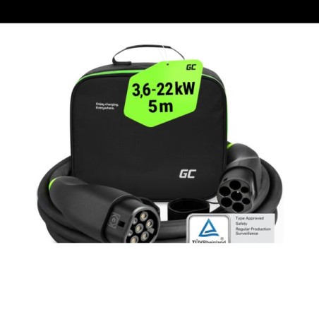 Green Cell nabíjecí kabel Snap typ 2 EV, 22 kW 5 m pro Tesla Model 3 S X Y, VW ID.3, ID.4, ID.5, Kia EV6, Audi E-Tron, Fiat 500e