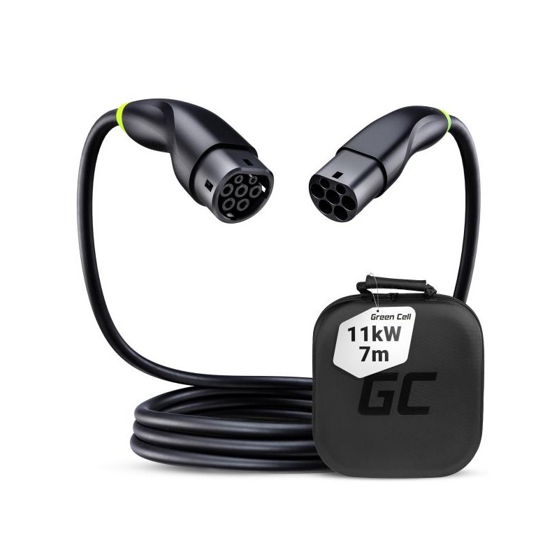 Green Cell Snap EV Typ 2 nabíjecí kabel 11 kW 7 m pro Tesla Model 3 S X Y, VW ID.3, ID.4, Kia EV6, Hyundai IONIQ 5, Ford Mach-E