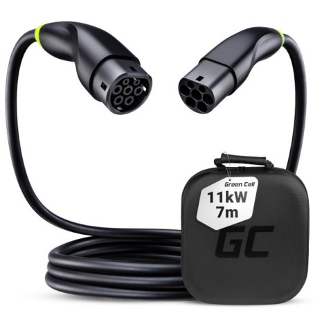 Green Cell Snap EV Typ 2 nabíjecí kabel 11 kW 7 m pro Tesla Model 3 S X Y, VW ID.3, ID.4, Kia EV6, Hyundai IONIQ 5, Ford Mach-E