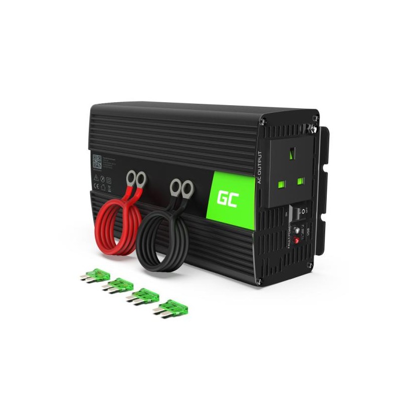 Green Cell měnič napětí z 24V na 230V, 1000W/2000W, modifikovaný sinus, UK zásuvka