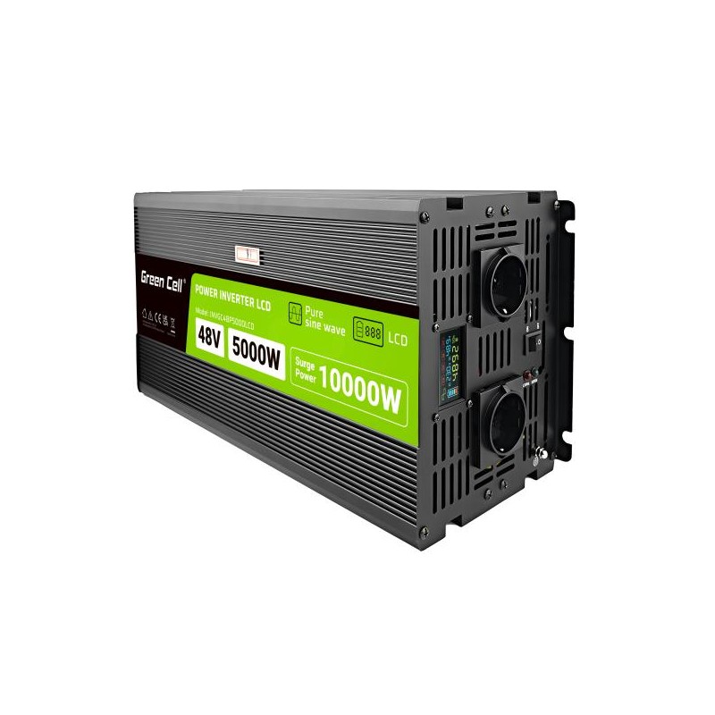 Green Cell PowerInverter LCD 48V 5000W/10000W měnič napětí do auta s displejem - čistá sinusová křivka