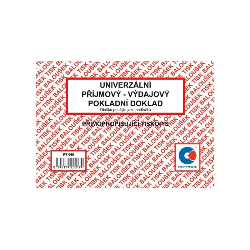 Příjmový - výdajový pokladní doklad A6, 10x50listů,10ks, cena za 1ks, univerzální, Baloušek