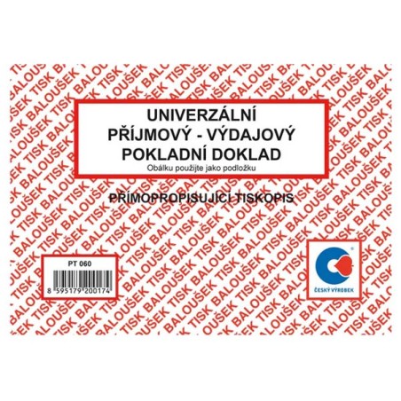 Příjmový - výdajový pokladní doklad A6, 10x50listů,10ks, cena za 1ks, univerzální, Baloušek