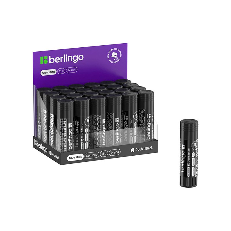 Berlingo, lepící tyčinka Double black, černá, 24ks