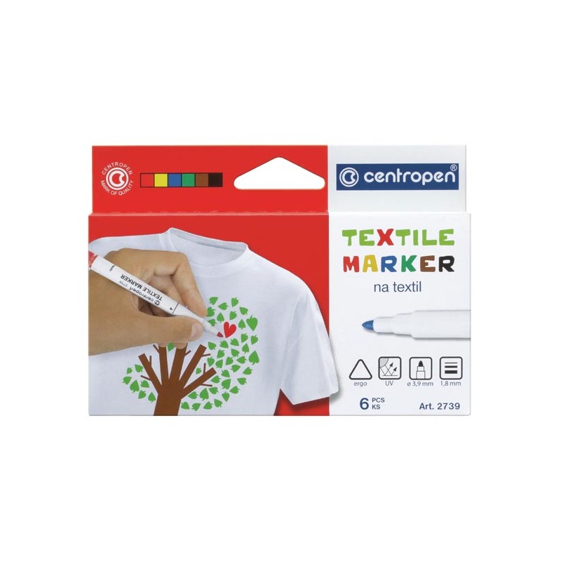 Centropen, sada popisovačů na textil 2739, color, 6ks, 1.8mm, světlostálý