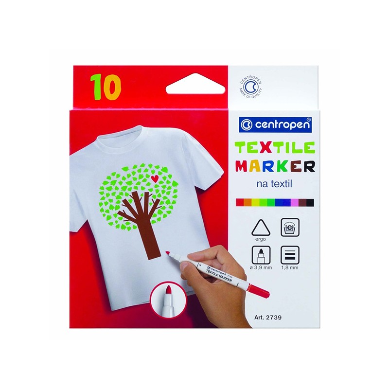 Centropen, sada popisovačů na textil 2739, color, 10ks, 1.8mm, světlostálý