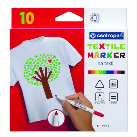 Centropen, sada popisovačů na textil 2739, color, 10ks, 1.8mm, světlostálý