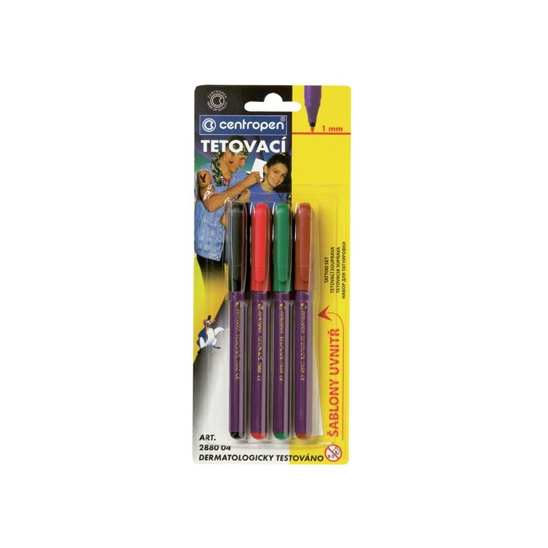Centropen, popisovač 2880, color, 4ks, 1mm, dermatologicky testovaný inkoust