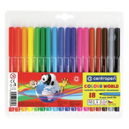 Centropen, sada popisovačů 7550, color, 18ks, 1mm, válcový hrot odolný proti zatlačení