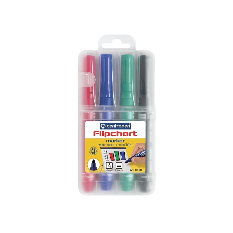 Centropen, sada flipchart marker 8550, color, 4ks, 2.5mm, nepropíjí se papírem