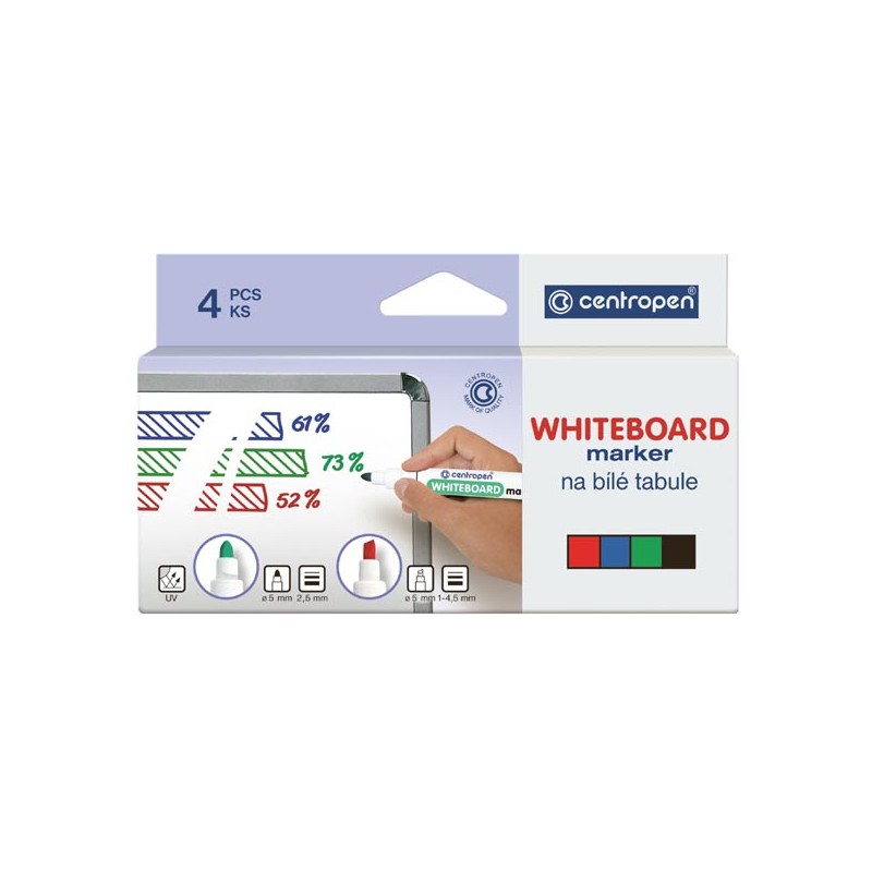 Centropen, sada whiteboard marker 8569, color, 4ks, 1-4,5mm, alkoholová báze