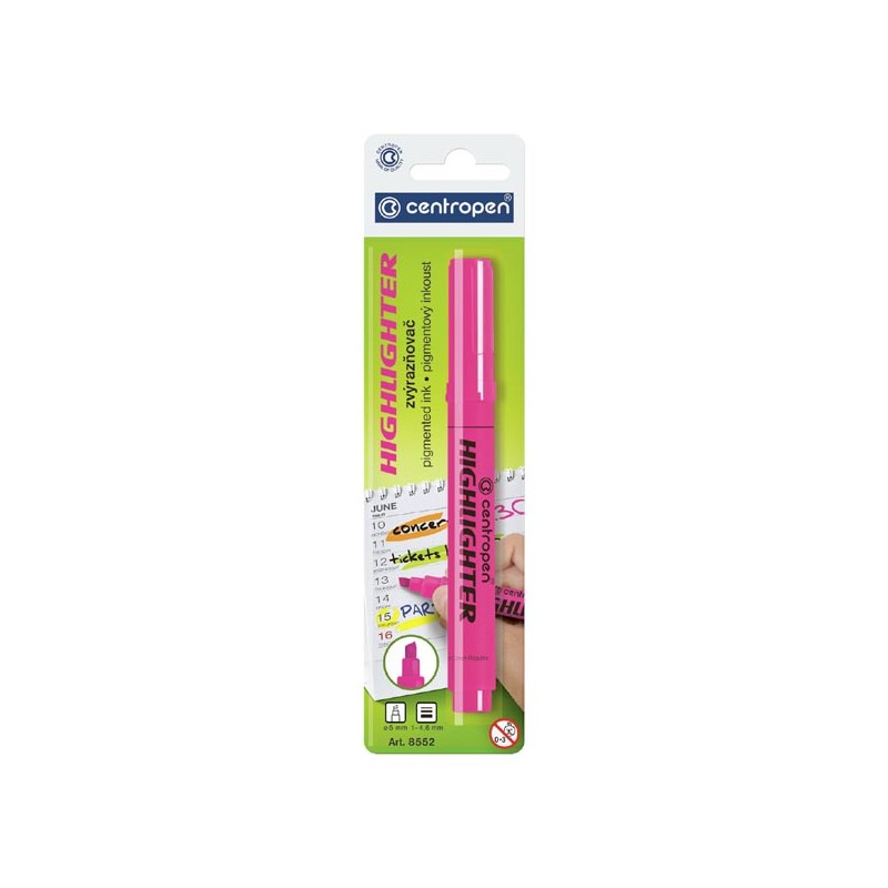 Centropen, zvýrazňovač 8552, růžový, 20ks, 1-4,6mm, cena za 1ks
