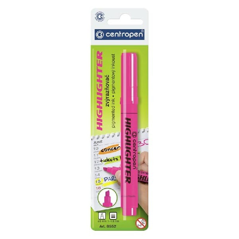 Centropen, zvýrazňovač 8552, žlutý, 20ks, 1-4,6mm, cena za 1ks