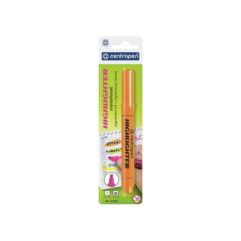Centropen, zvýrazňovač 8552, oranžový, 20ks, 1-4,6mm, na všechny druhy papíru, cena za 1ks