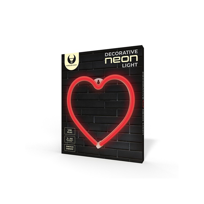 Neon LED Light HEART red Bat + USB FLNE07 Forever Light