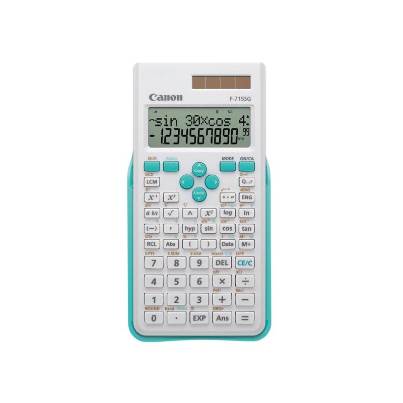 Canon Kalkulačka F-715SG, bílá, školní, dvanáctimístná, s modrým krytem
