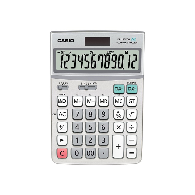 Casio Kalkulačka DF 120 ECO, šedá, stolní, dvanáctimístná