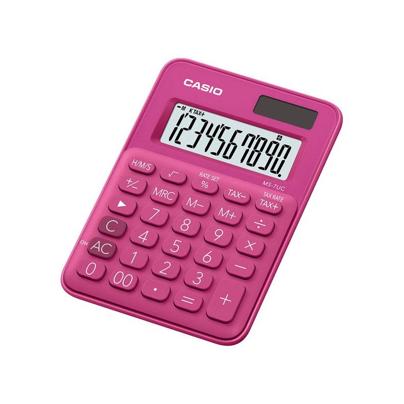 Casio Kalkulačka MS 7 UC RD, tmavě růžová, desetimístná, duální napájení
