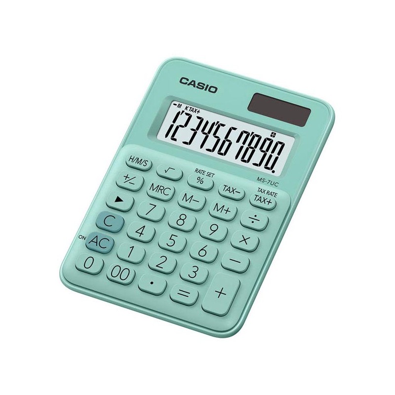 Casio Kalkulačka MS 7 UC GN, tyrkysová, desetimístná, duální napájení