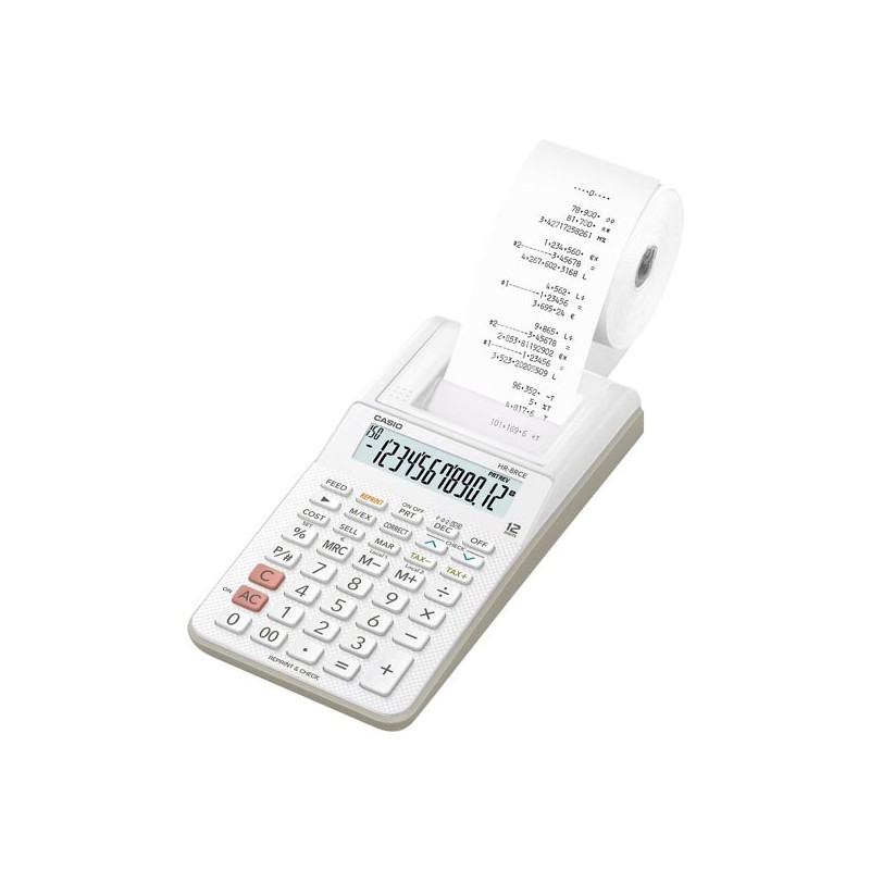 Casio Kalkulačka HR 8 RCE WE, bílá, stolní, dvanáctimístná, jednobarevný tisk