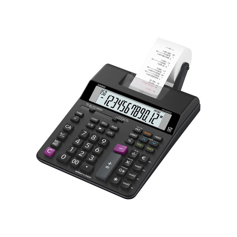 Casio Kalkulačka HR 200 RCE, černá, dvanáctimístná, s tiskem, duální napájení, dvoubarevný tisk