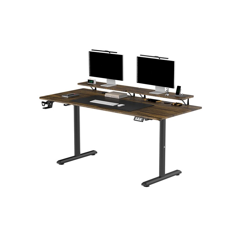 ULTRADESK HIGHLANDER XXL BROWN Pracovní stůl s elektricky nastavitelnou výškou s držákem sluchátek a klipem na kabely 160X70