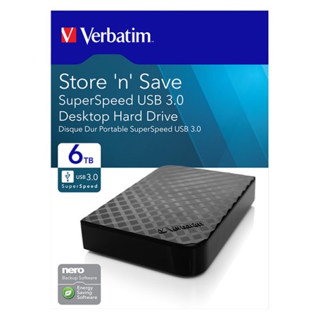 Verbatim Externí pevný disk, Store,N,Save, 3.5", USB 3.0, 6TB, 6000GB, 47686, černá
