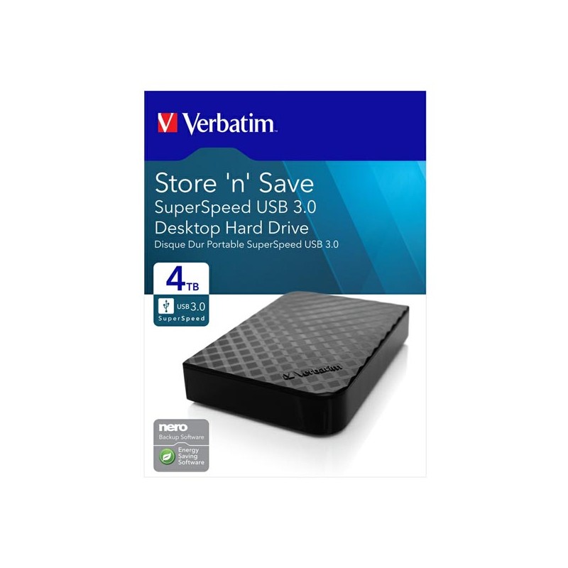 Verbatim externí pevný disk, Store N Save, 3.5", USB 3.0 (3.2 Gen 1), 4TB, 4000GB, 47685, černý
