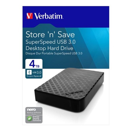 Verbatim externí pevný disk, Store N Save, 3.5", USB 3.0 (3.2 Gen 1), 4TB, 4000GB, 47685, černý