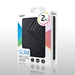 Apacer externí pevný disk, AC236, 2.5", USB 3.0 (3.2 Gen 1), 2TB, 2000GB, AP2TBAC236B-1, černý