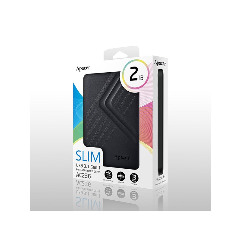 Apacer externí pevný disk, AC236, 2.5", USB 3.0 (3.2 Gen 1), 2TB, 2000GB, AP2TBAC236B-1, černý